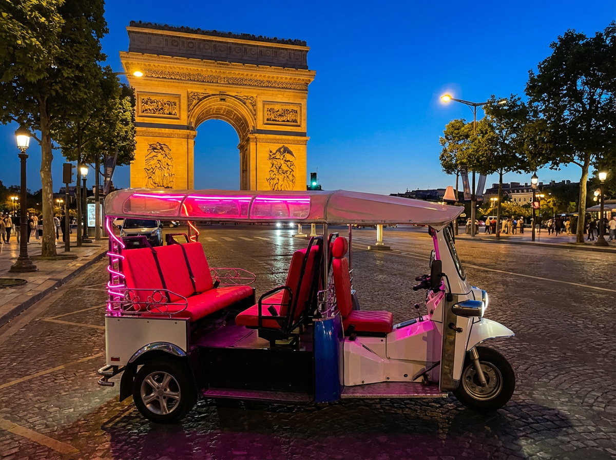 Tuk tuk devant l'Arc de Triomphe